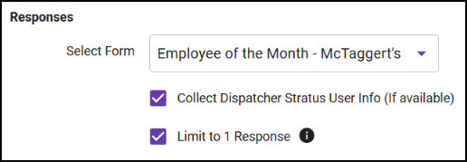 Screen shot of the Survey Node configuration showing form selection and options.
