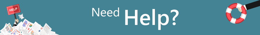 Cartoon depiction of an arm emerging from a pile of documents holding up a "help" sign on a stick.