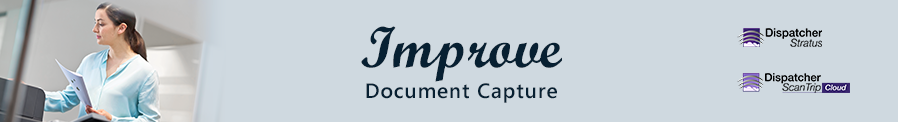 A woman standing at an MFP and the statement 'Improve Document Capture'.