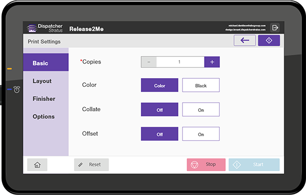 Screen shot of the Release2Me interface on the MFP.