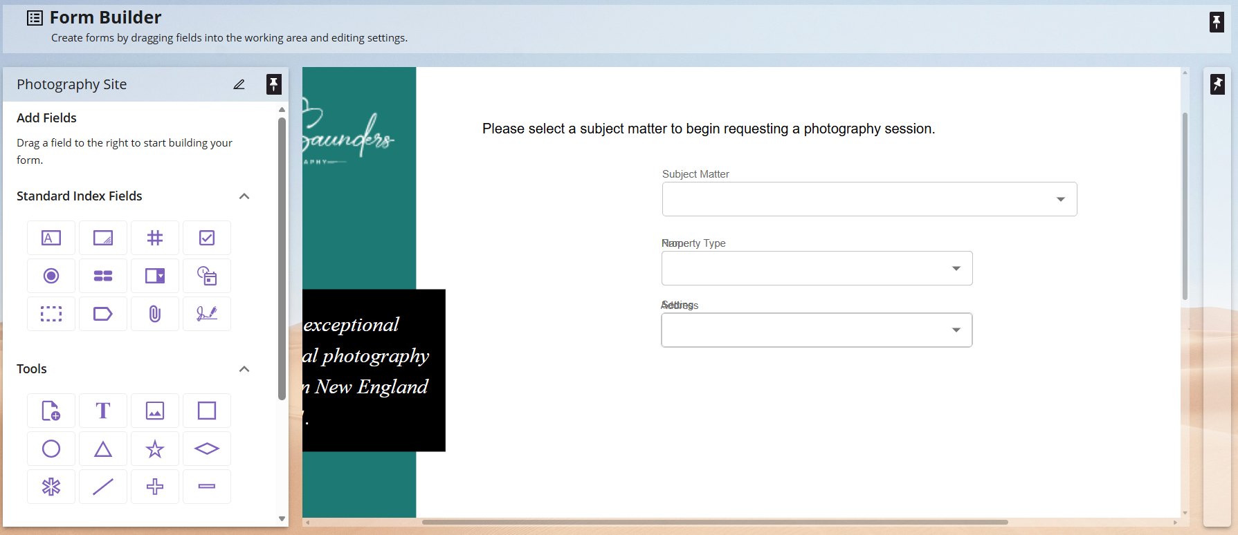 Screenshot showing Form Builder interface