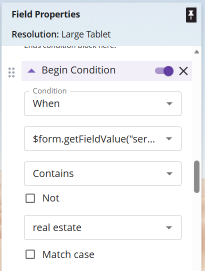 Screenshot showing conditional logic configuration
