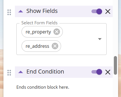 Screenshot showing 'show fields' configuration
