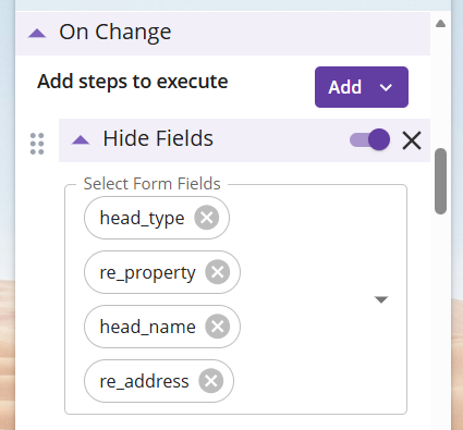 Screenshot showing 'hide fields' configuration