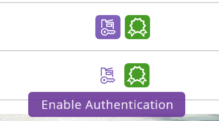 Screen snap shot of the Enable Authentication icon on the device table row.