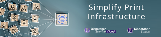 A network graph represented by tiles with a person icon, nodes connected by lines, and all connecting to a single larger tile with a printer icon.