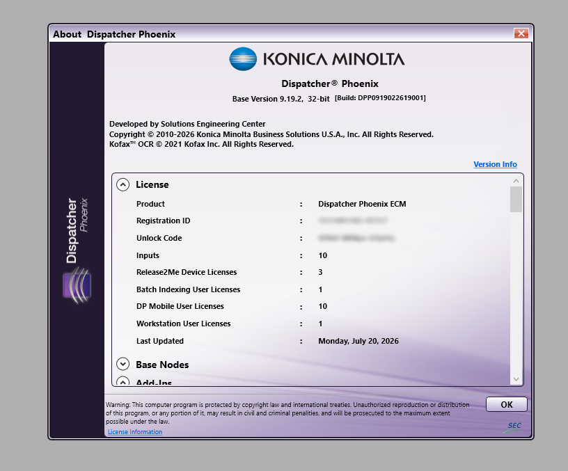Screenshot of 'About Dispatcher Phoenix' Dialog