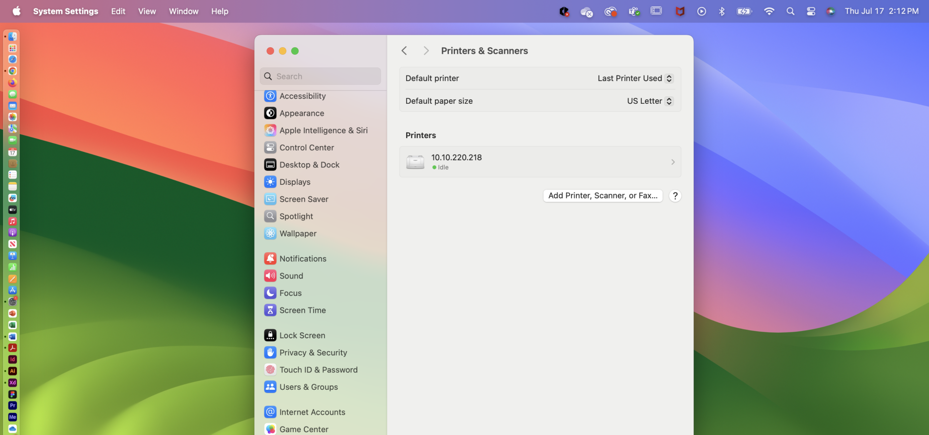 Mac Printers & Scanners dialog box.
