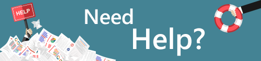 Cartoon depiction of an arm emerging from a pile of documents holding up a 'help' sign on a stick.
