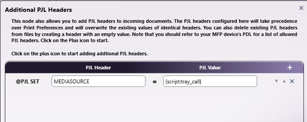 PJL Headers settings