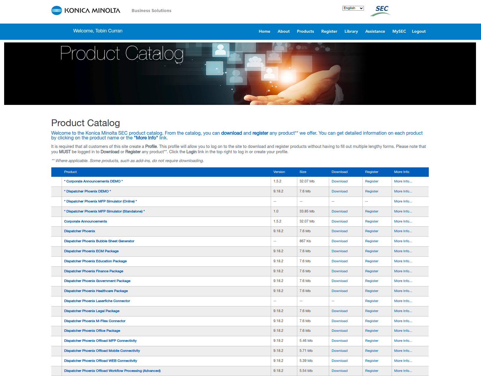 Catalog menu