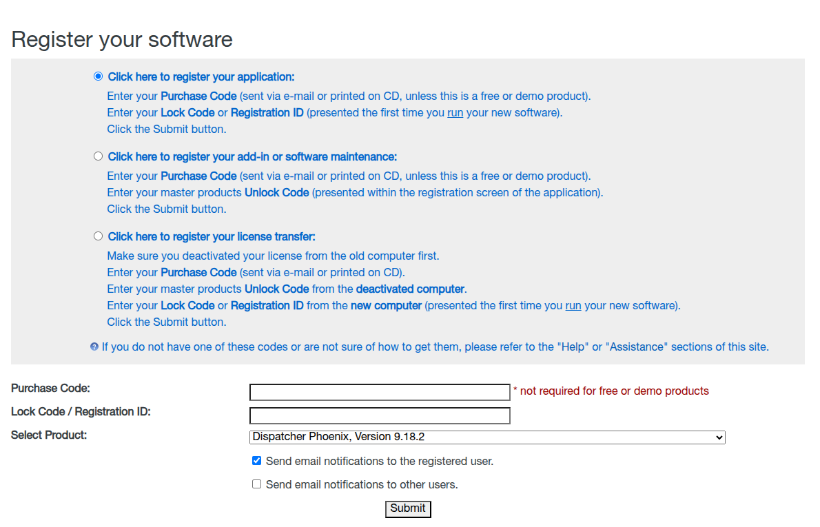 Registration page